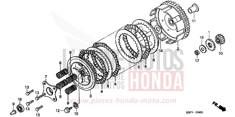 KUPPLUNG von CR80R "große Räder" EXPLOSION RED (R254) von 2002